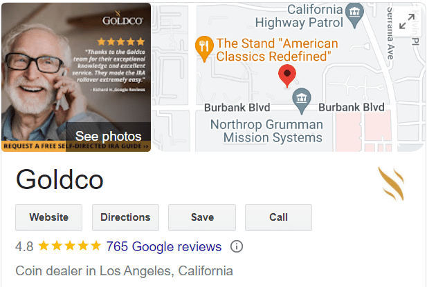 Goldco's client reviews on Google are rating on the high side.