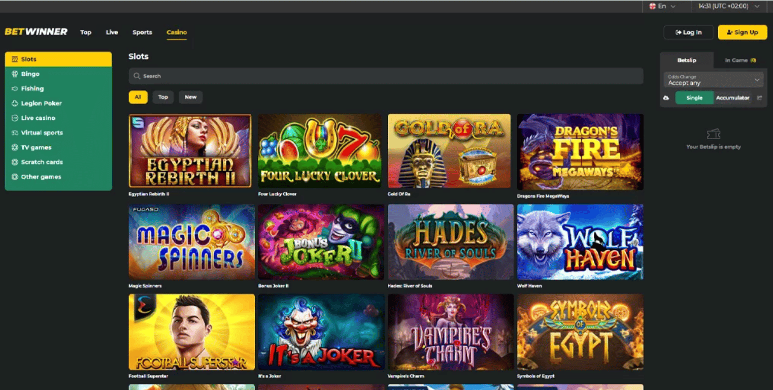 Here is a glimpse at Betwinner's bewildering selection of casino slot machines.