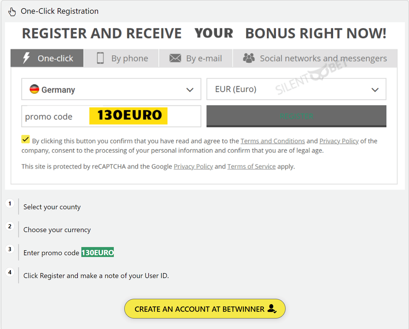 Here is how your register on Betwinner and claim your promo code.