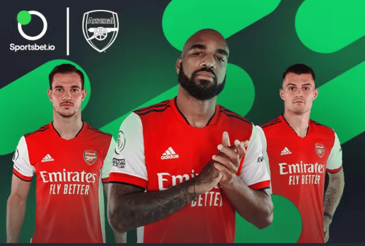 This Sportsbet IO Promo Material features (former) Arsenal Star Alexandre Lacazette and two his teammates.