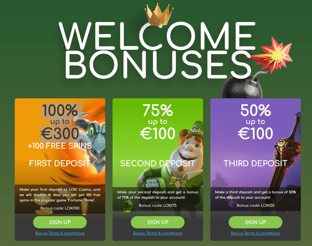 LOKI Casino offers some highly attractive welcome bonuses on your first, second and third deposit. Simply click the banner above to access the latest deposit promotions.